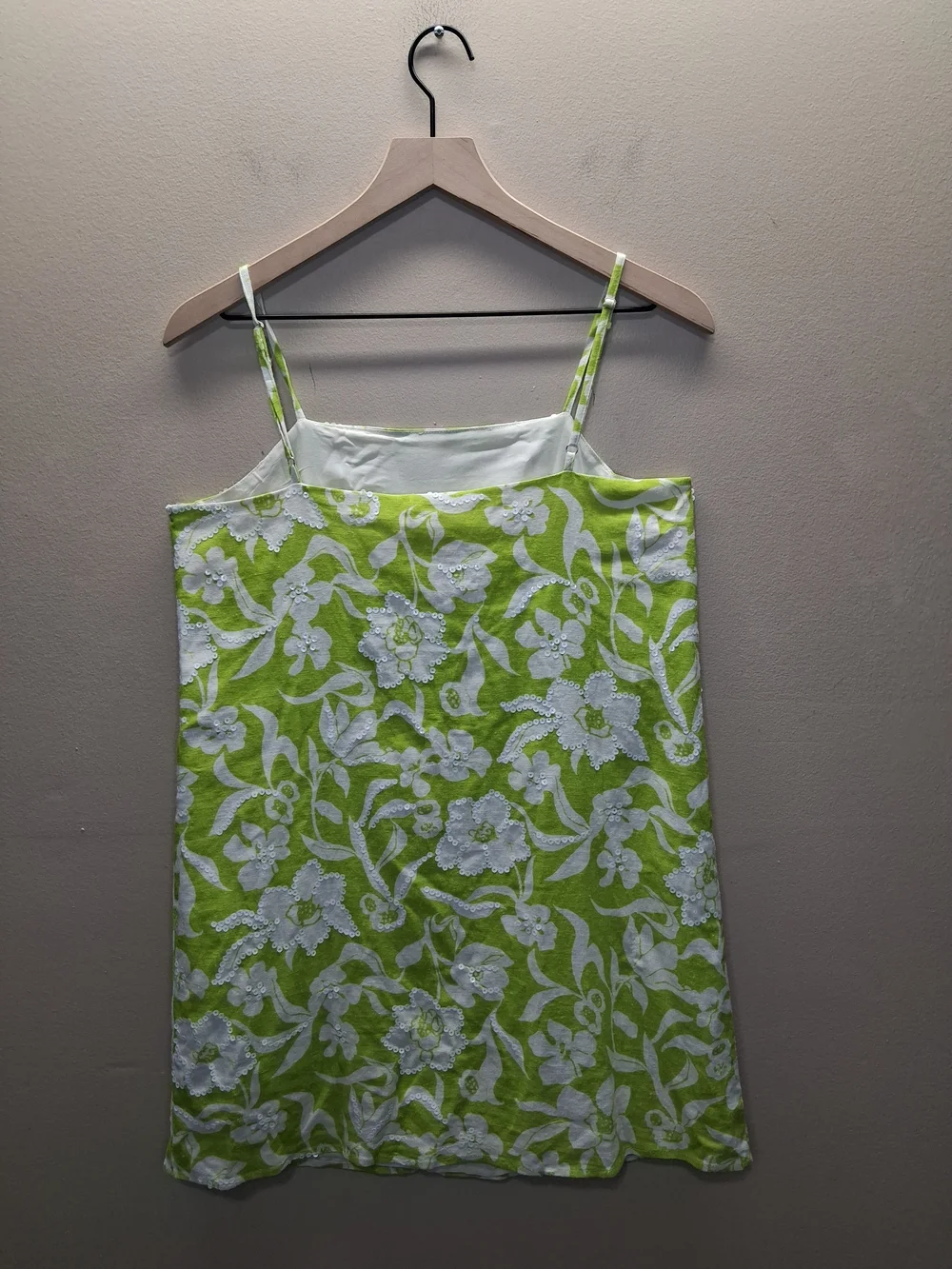 Flora Bea Floral Green Linen & Cotton Dress with Sequins NWT